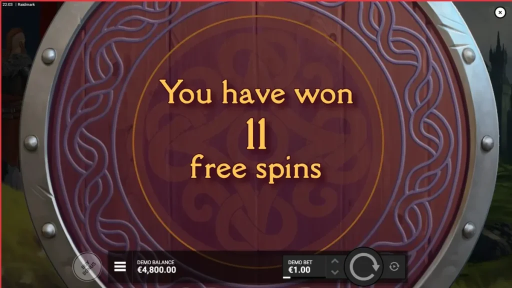Tela de jogo do slot Raidmark com tema Viking