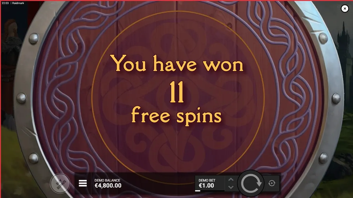 Tela de jogo do slot Raidmark com tema Viking